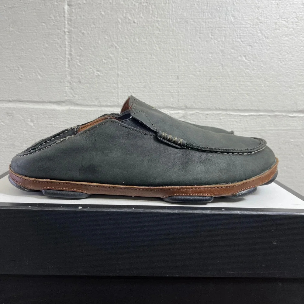 OluKai‎ Moloa 10128-4033 Black Leather Loafers Slip On Men's 11.5 US/44.5 EU